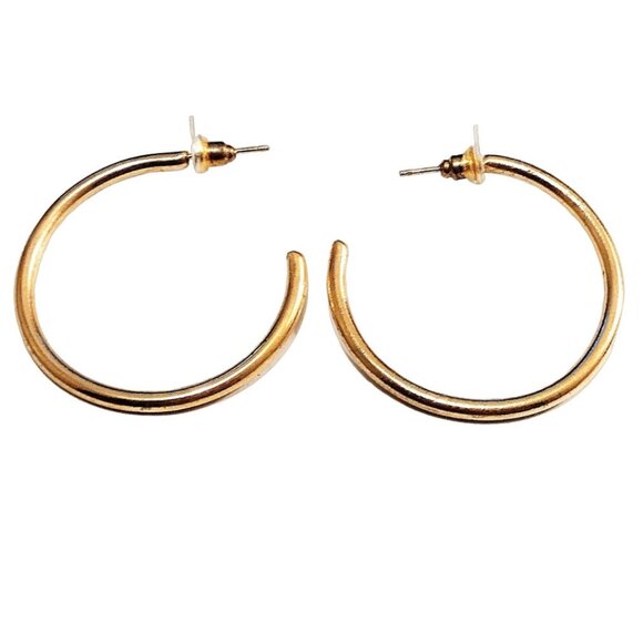 1 1/2 Inch 40mm Open End Hoop Pierced Post Earrings Gold Tone - Picture 4 of 5